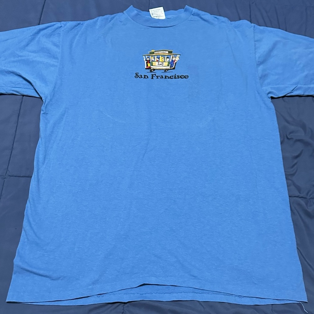Vtg Single Stitch Blue San Francisco Destination T Shirt Embroidered Trolley XL
